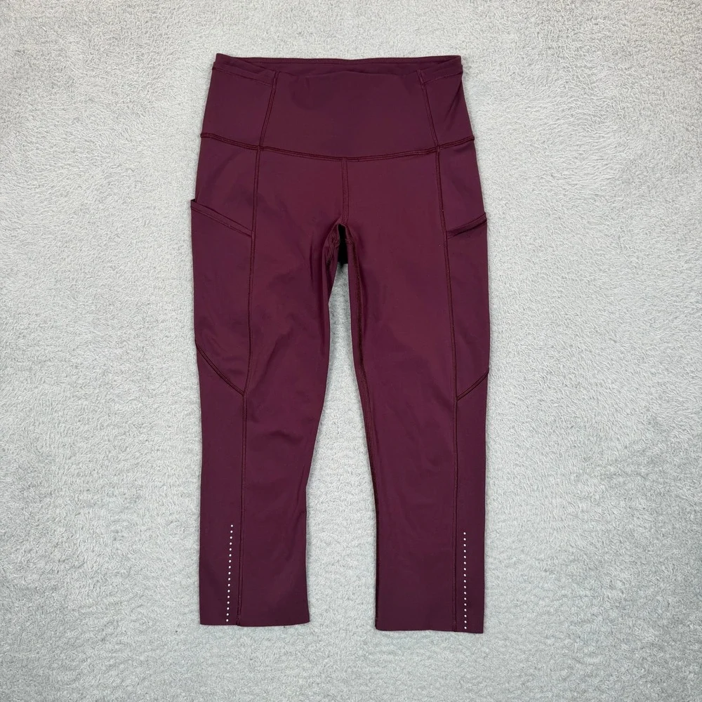 Lululemon Speed Up Crop 21 Burgundy Red Running Leggings Pockets Size 6